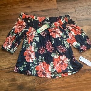 Loveappella Castania Off the Shoulder Knit Top from StitchFix Navy Floral XSP